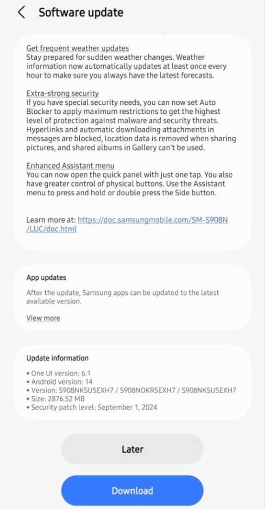 Samsung Galaxy S22 Ultra 5G OneUI 6.1.1 update for Indian Users