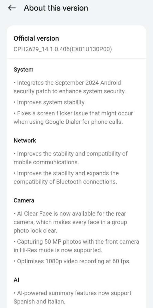 OPPO Reno 12 Pro 5G ColorOS 14.1 update for Indian Users