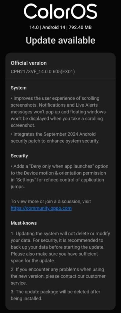 OPPO Find X3 Pro September 2024 Patch update for Global users