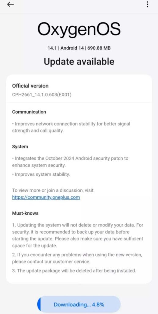 OnePlus Nord 4 5G October 2024 Patch update for Indian users