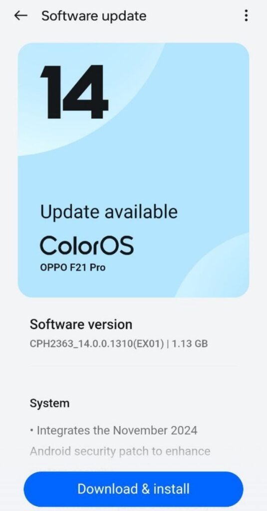 OPPO F21 Pro November 2024 Security Patch Update for Indian users
