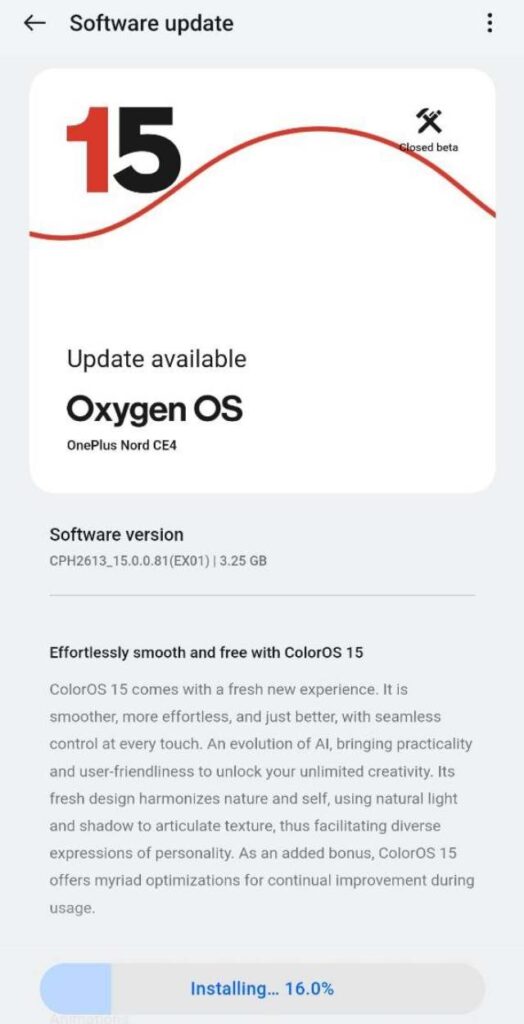 OnePlus Nord CE 4 OxygenOS 15 update