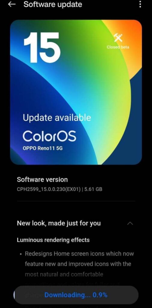 OPPO Reno 11 5G ColorOS 15 Update for Indian users.