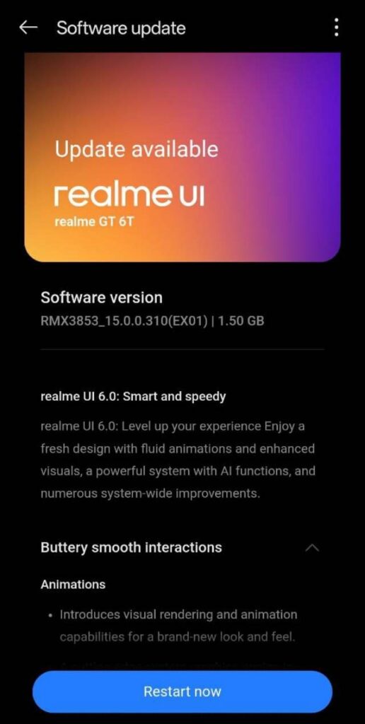 Realme GT 6T RealmeUI 6.0 2nd Beta Update for Indian users