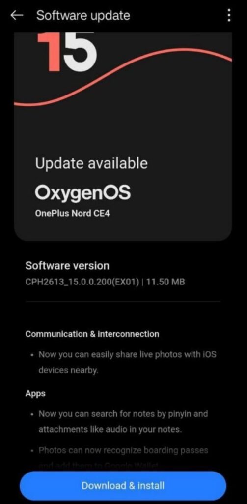 OnePlus Nord CE 4 5G OxygenOS 15 Bug Fixing Update