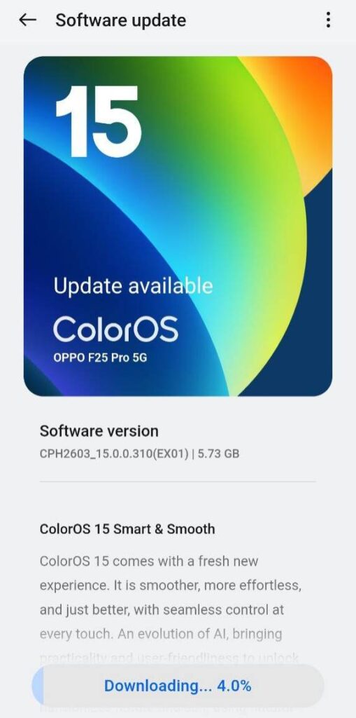 OPPO F25 Pro 5G ColorOS 15 and Android 15 Update