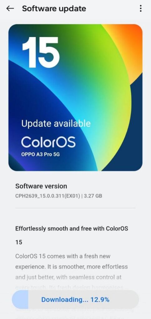 OPPO A3 Pro 5G Android 15 x ColorOS 15 Update