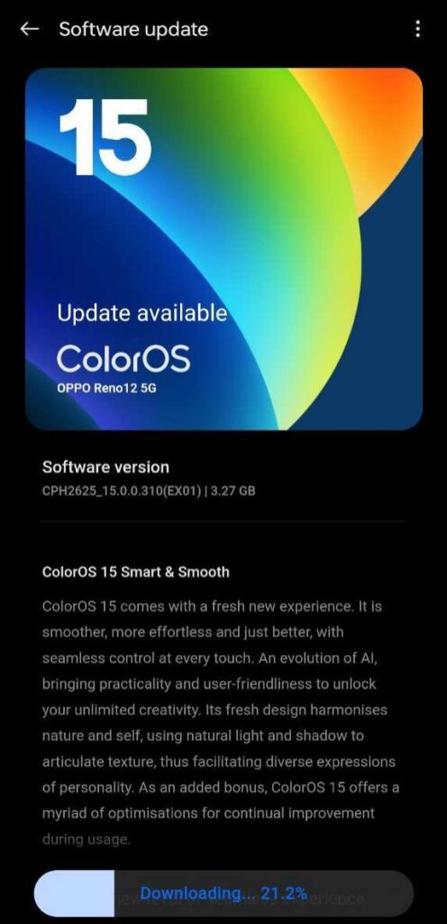 OPPO Reno 12 5G ColorOS 15 and Android 15 Update for Indian users