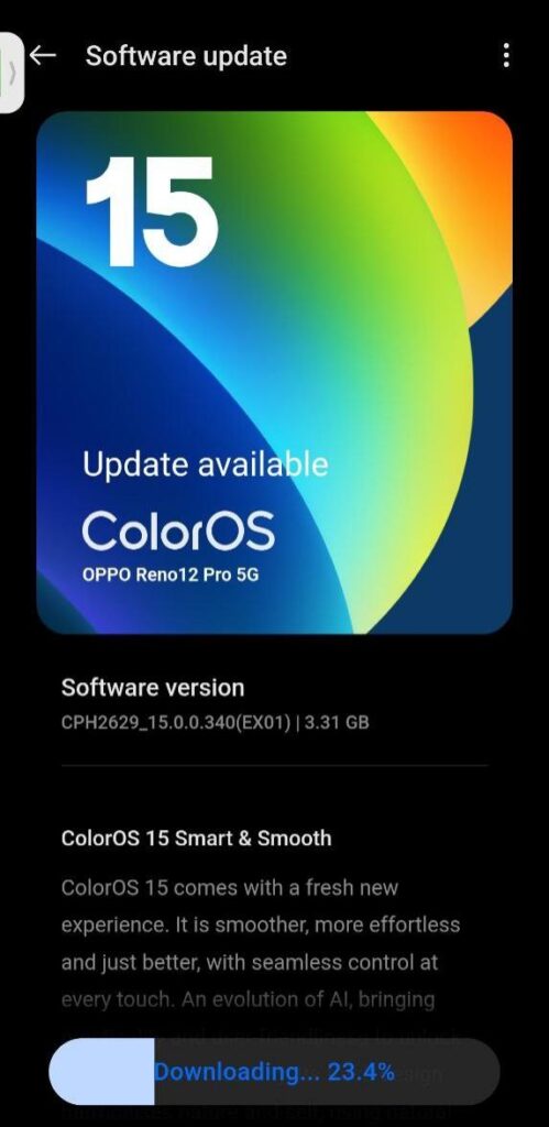 OPPO Reno 12 Pro 5G ColorOS 15 Update for indian