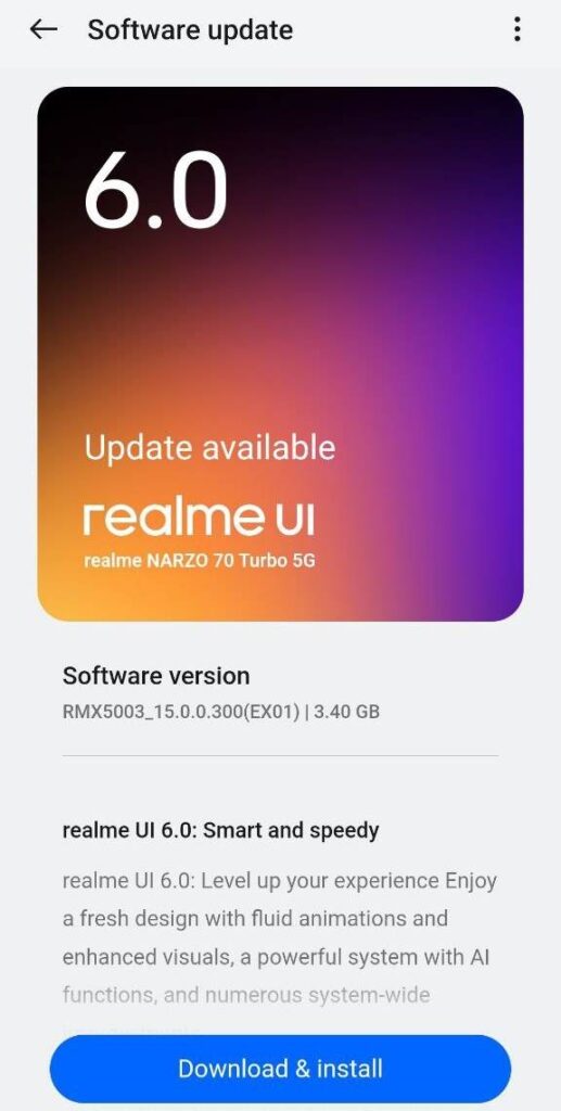 Realme Narzo 70 Turbo RealmeUI 6.0 Update for Indian users